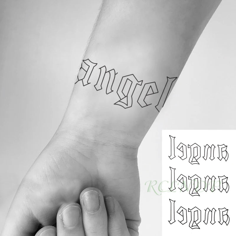 Waterproof Temporary Tattoo Sticker Black Word "angel " English Letters Flash Tatoo Fake Tatto Neck Wrist for Woman Men
