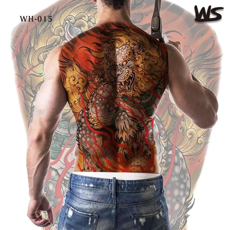 men's tattoo body art full back large temporary tattoos for men women fake tattoo lion king tiger dragon snake sexy tatoo big