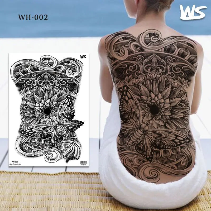 men's tattoo body art full back large temporary tattoos for men women fake tattoo lion king tiger dragon snake sexy tatoo big