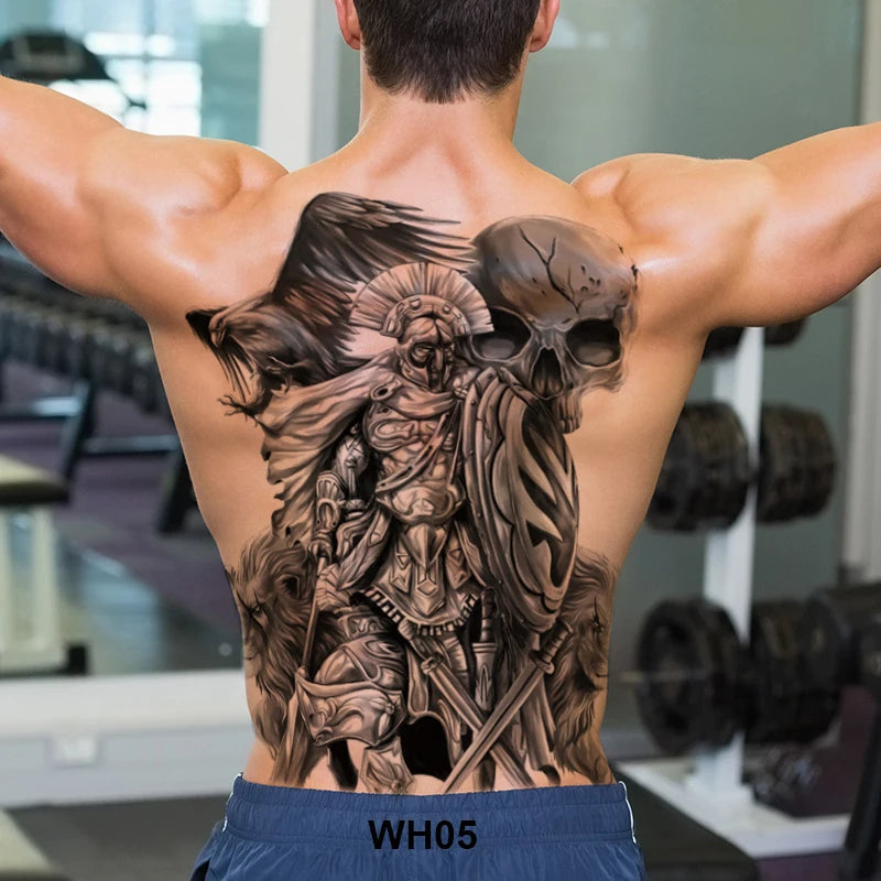 men's tattoo body art full back large temporary tattoos for men women fake tattoo lion king tiger dragon snake sexy tatoo big