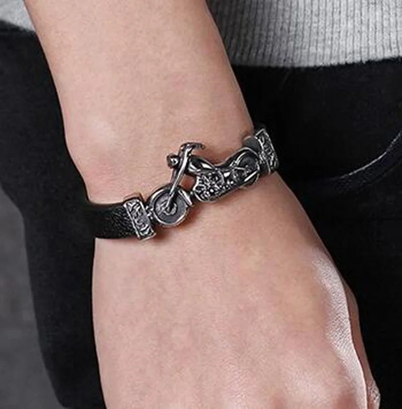 Punk Metal Motorcycle Leather Bracelet Men's Bike Riding Jewelry Hip Hop Rock Accessories
