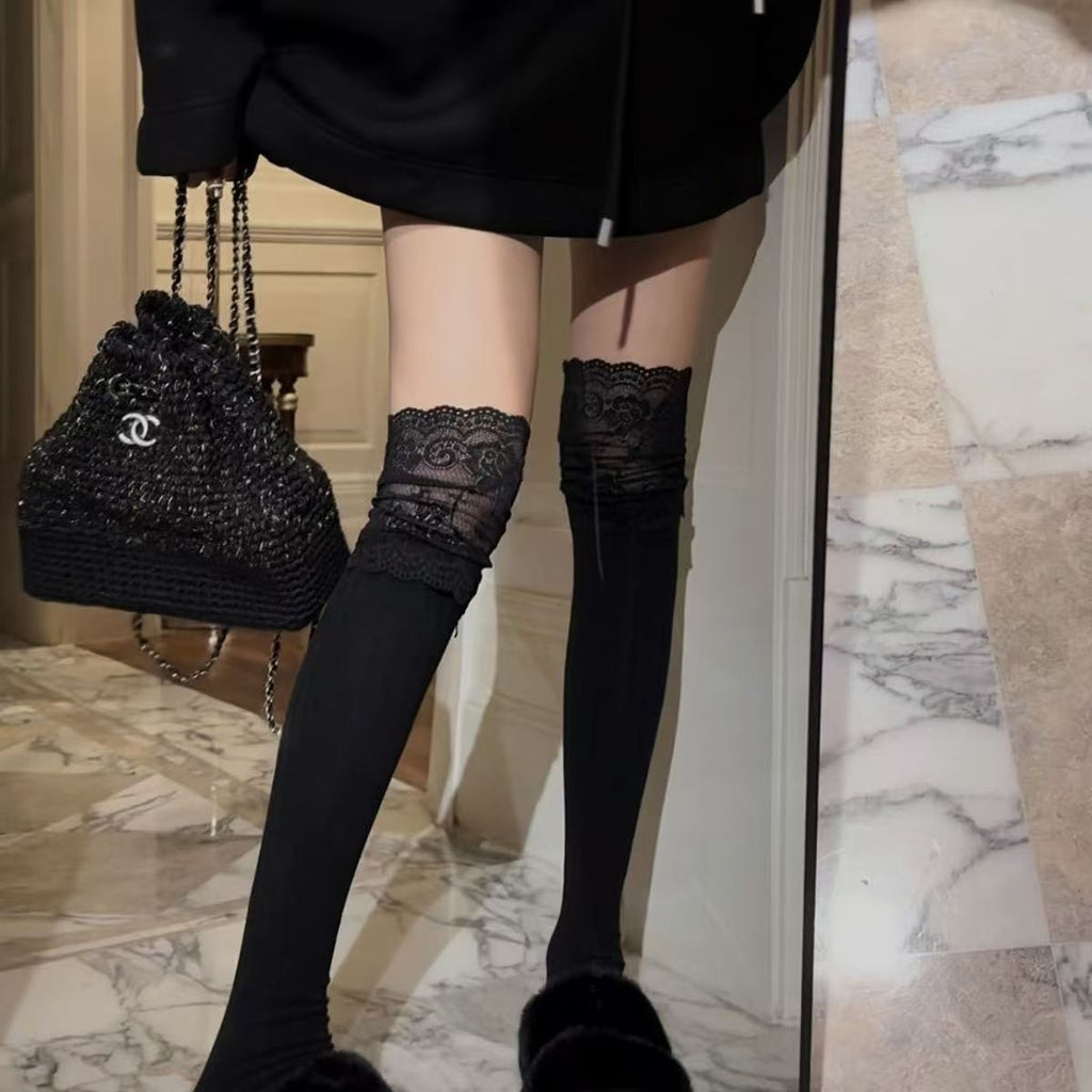 Sexy Medias Lace Up Long Knee Socks Women Over Knee Thigh High Stockings Fashion Ladies Girls Warm Sexy Blend Tights Black White