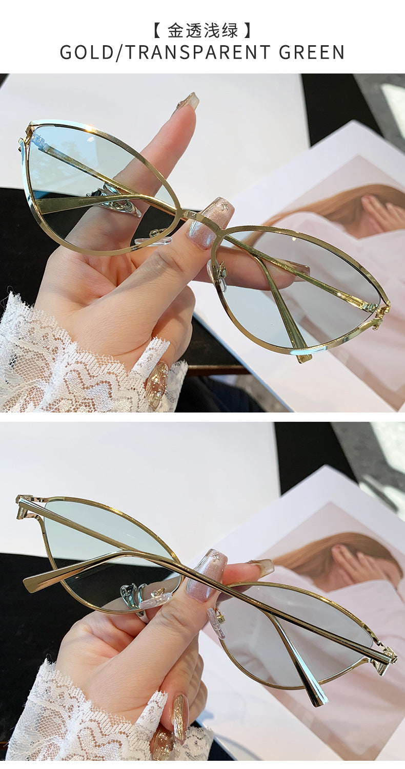 Brand Small Cat Eye Sunglasses Women Luxury 2042 Unique Metal Frame Brown Sun Glasses Trendy UV400 Eyewear Shades Vintage