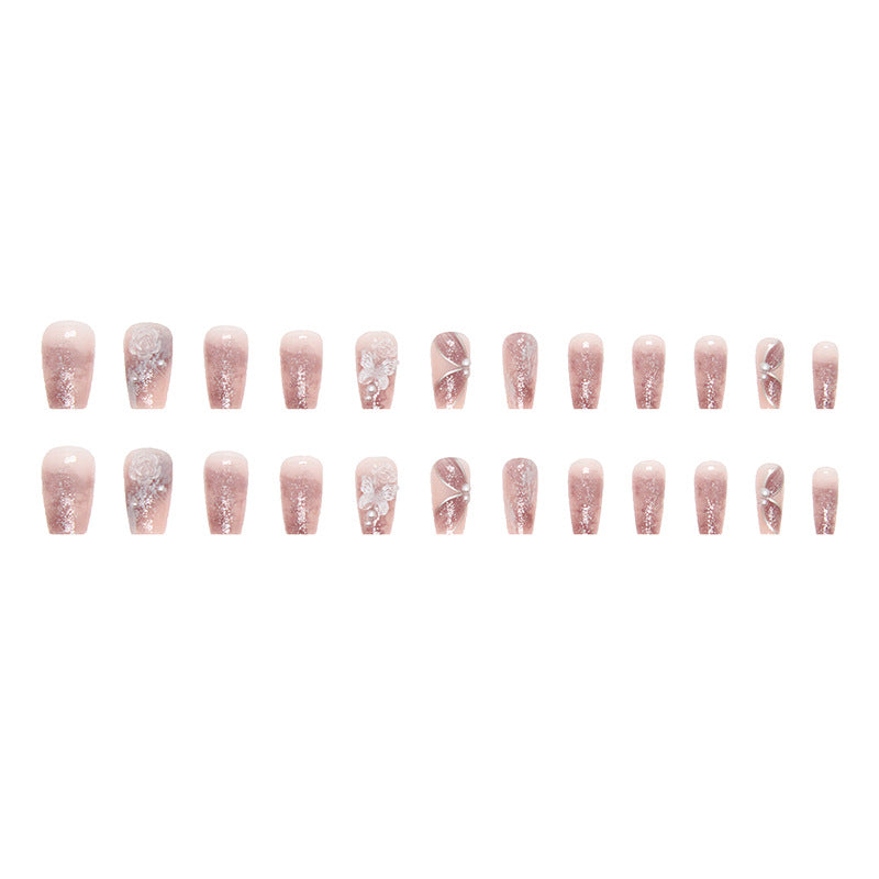 24pcs Detachable butterfly designs artifical nails with glue Ballet fake nails set press on ins simple summer hot false nails