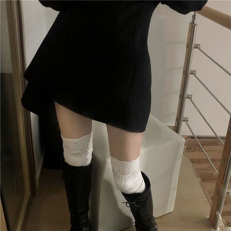 Sexy Medias Lace Up Long Knee Socks Women Over Knee Thigh High Stockings Fashion Ladies Girls Warm Sexy Blend Tights Black White