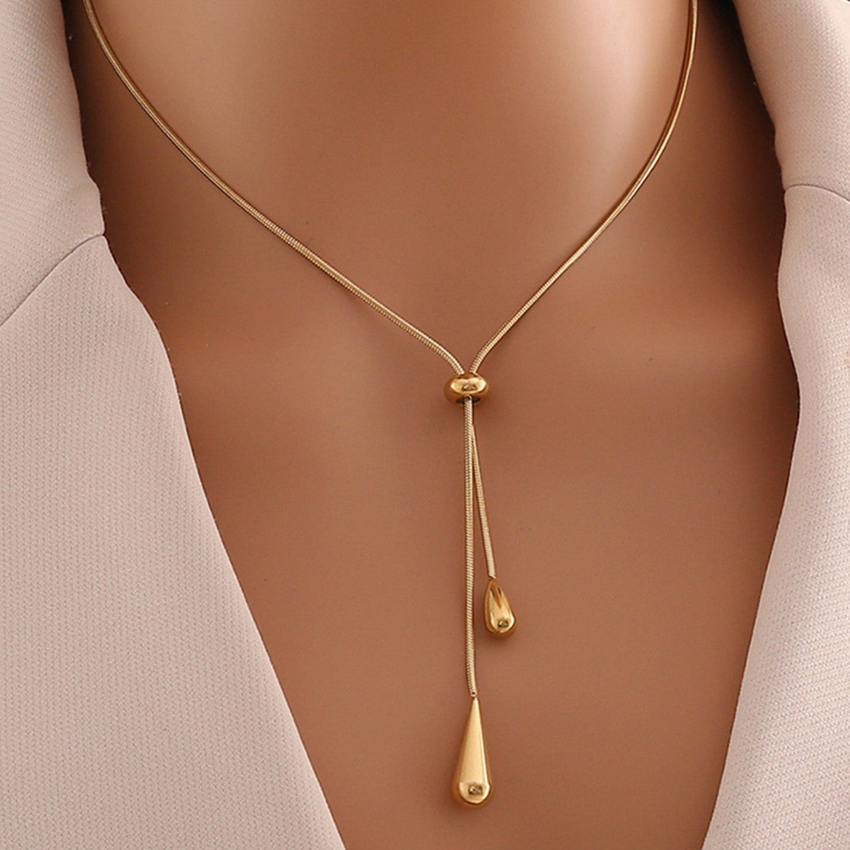 Elegant Gold Stick Jewelry Sets for Women Pendant Necklace Drop Earring Simlpe Adjustable Geometry Wedding Jewelry
