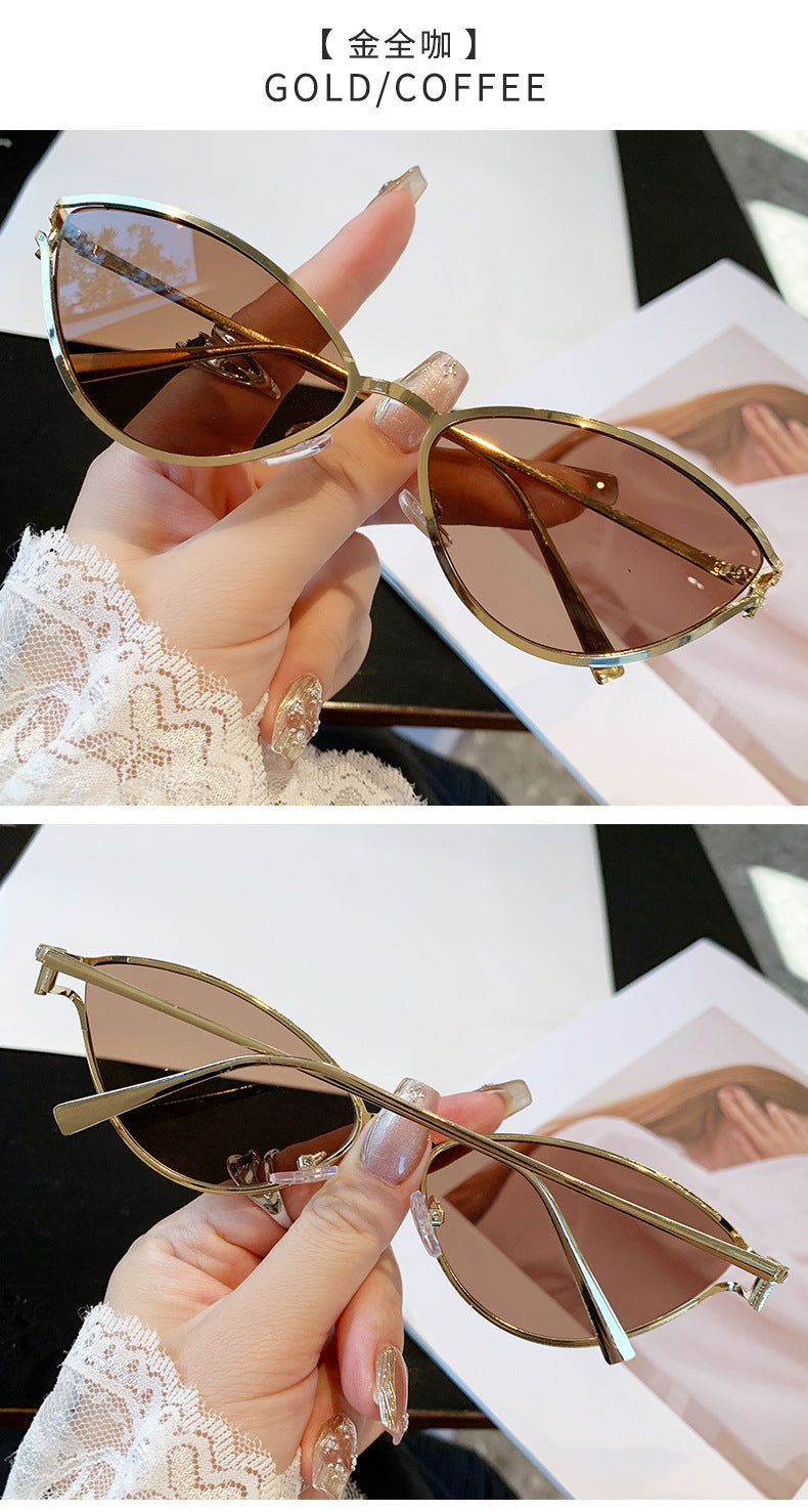 Brand Small Cat Eye Sunglasses Women Luxury 2042 Unique Metal Frame Brown Sun Glasses Trendy UV400 Eyewear Shades Vintage