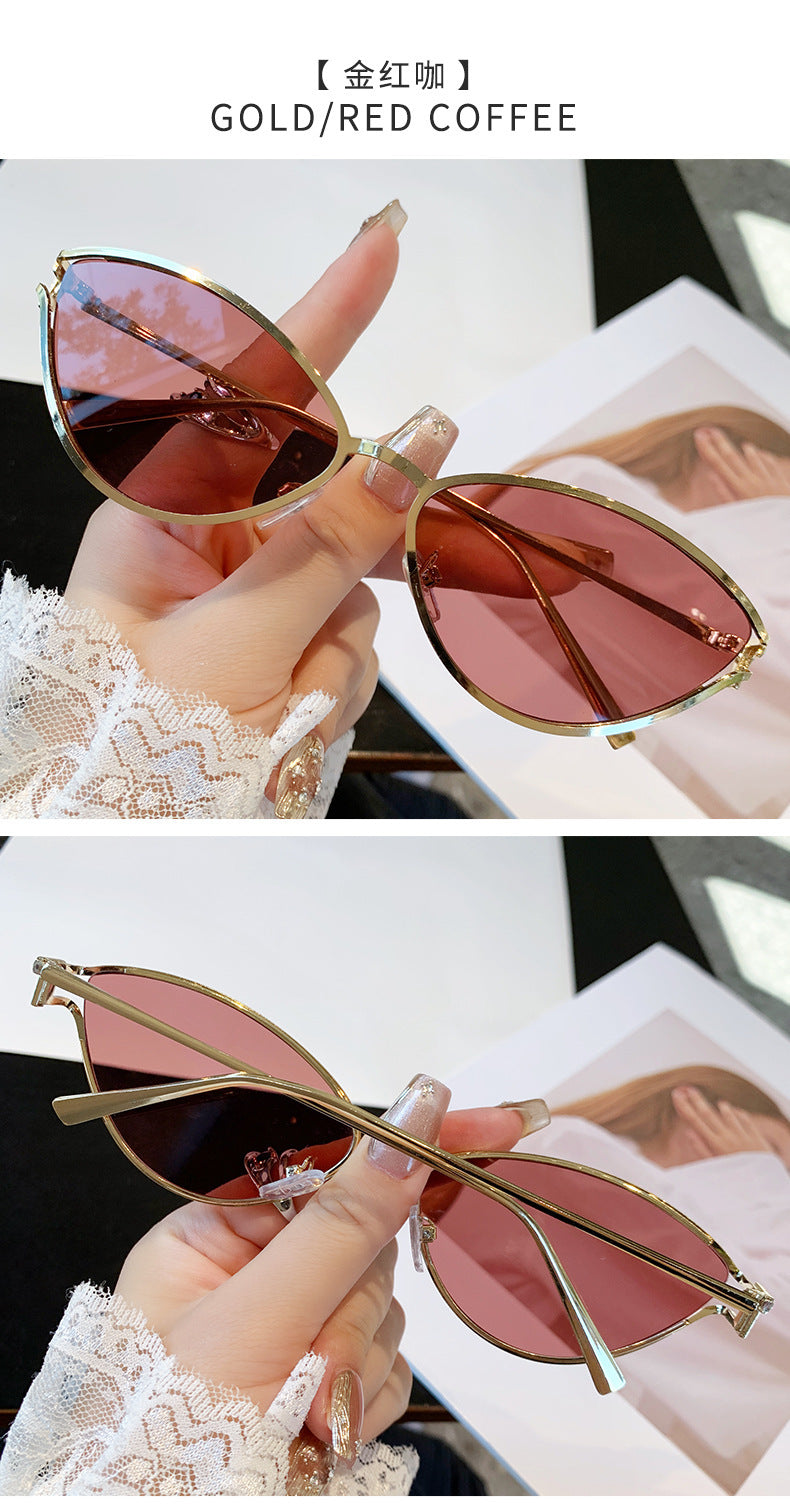 Brand Small Cat Eye Sunglasses Women Luxury 2042 Unique Metal Frame Brown Sun Glasses Trendy UV400 Eyewear Shades Vintage