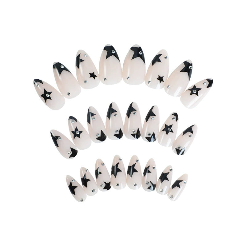24pcs detachable sweet cool ballet false nails with star y2k designs acrylic press on nails coffin almond fake nails with glue