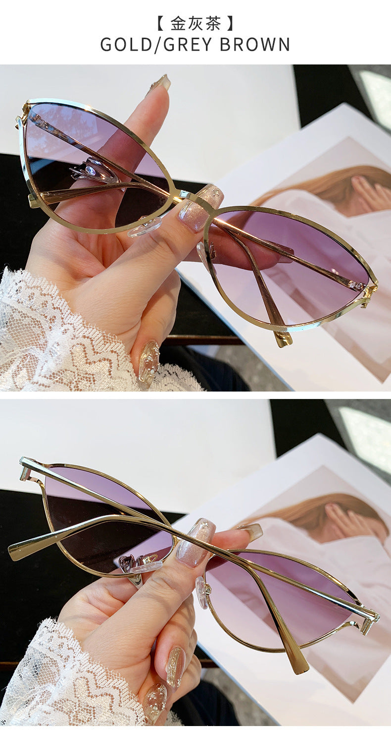 Brand Small Cat Eye Sunglasses Women Luxury 2042 Unique Metal Frame Brown Sun Glasses Trendy UV400 Eyewear Shades Vintage