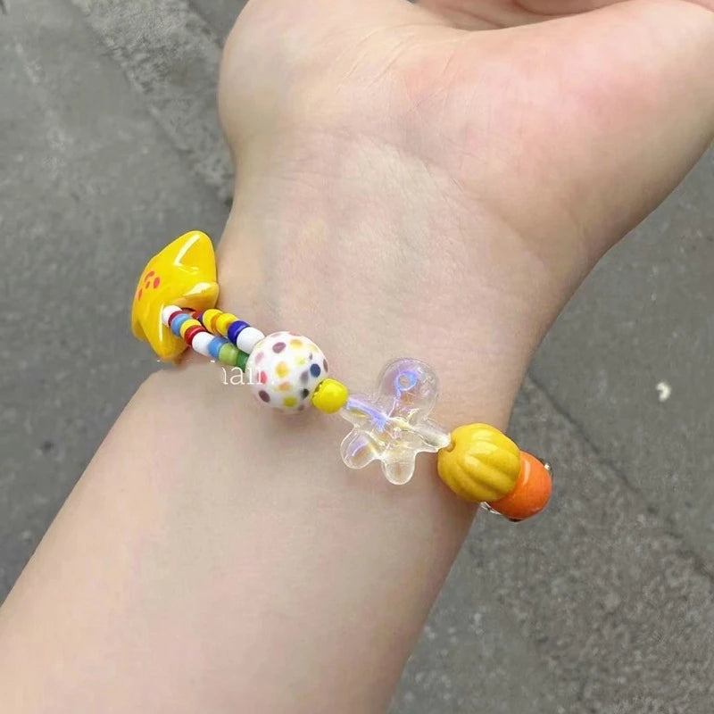 Women Summer Dopamine Sweet Cool Rhinestone Stars Bracelets Cute Cartoon Black Cat Heart Beads Bracelet Fashion Jewelry Gifts