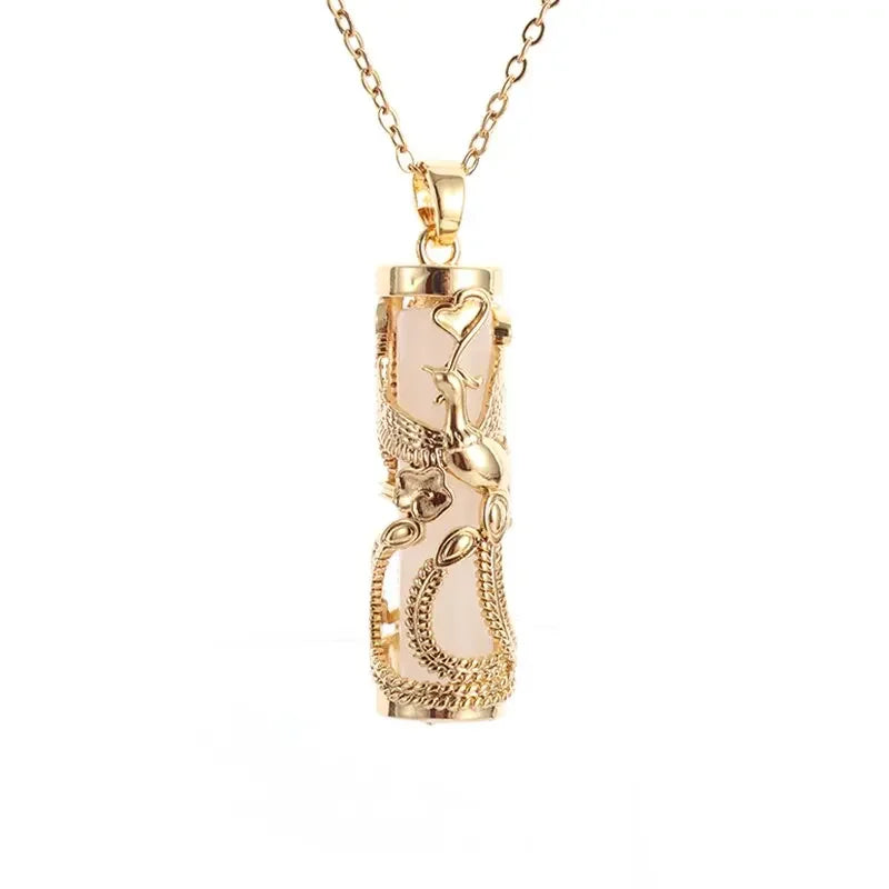 Exquisite Luxury Bamboo Imitation Jade Dragon Column Phoenix Necklace Suitable for Men and Women's Fashionable Charm Jewelry