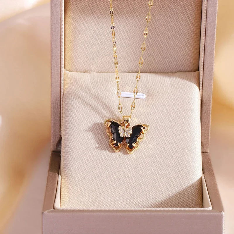 Micro-inlaid Crystal Butterfly Necklace Fashion European American Style Cute Classic Light Luxury Transparent Clavicle Chain
