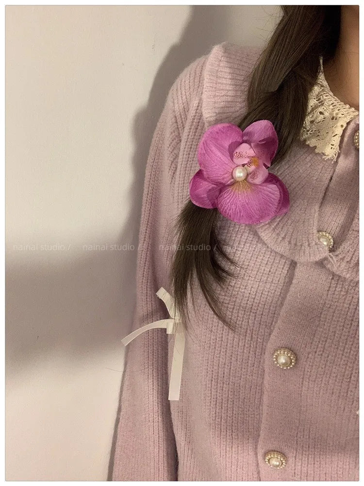 Phalaenopsis Pearl Hair Clip Flower Hairpin Orchid Butterfly Hairs Clip Hair Accessories Hair Styling Tools Bow Flower