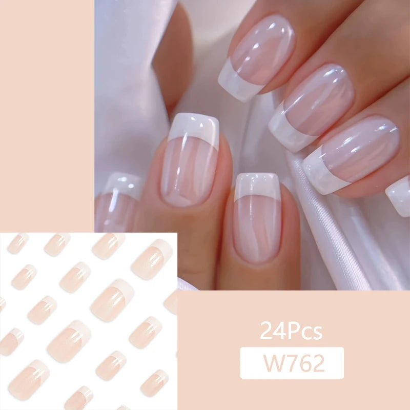 24Pcs/Set Cute and Playful Wearing False Nails French Design Fresh Press on Nail Art Removable Fake Nails