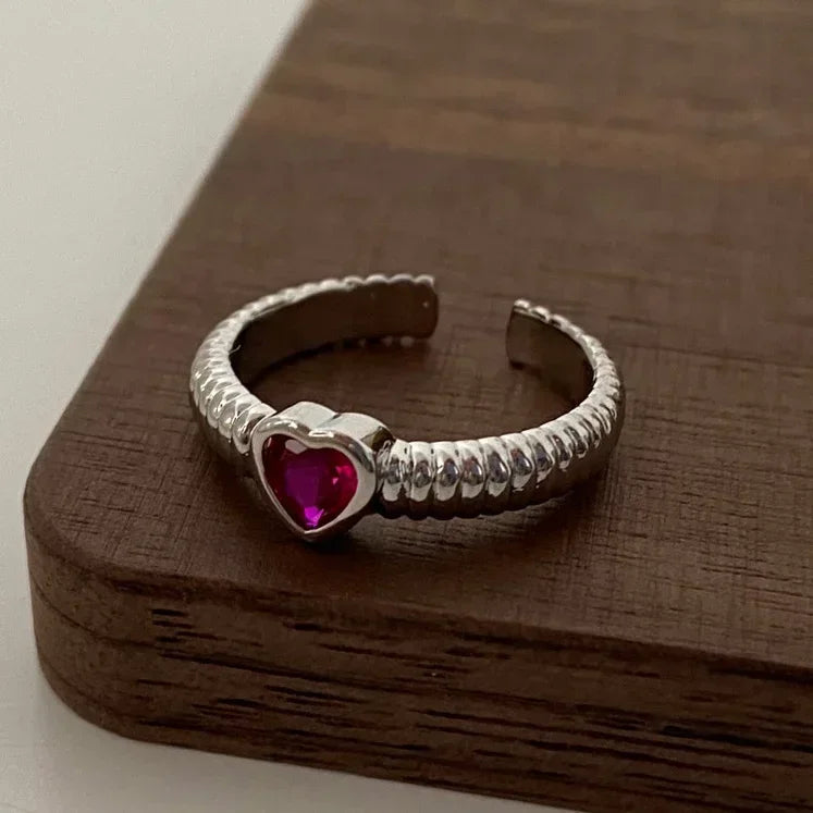 Silver Colorful Zircon Heart Rings for Women Cute Fine Jewelry Minimalist Adjustable Accessories Gift