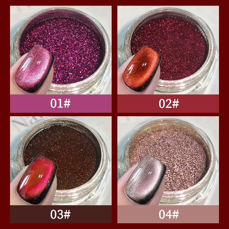 1 Box Red Cat Magnetic Powder Water Light Pink Cat Magnetic Effect Nail Chrome Pigment Dust Manicure New Year Nail Art Supplies