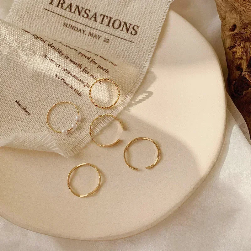 1Set Boho Gold Color Heart Rings Set For Women Vintage Geometric Cross Pearl Butterfly Finger Rings Female Trendy Jewelry Gift