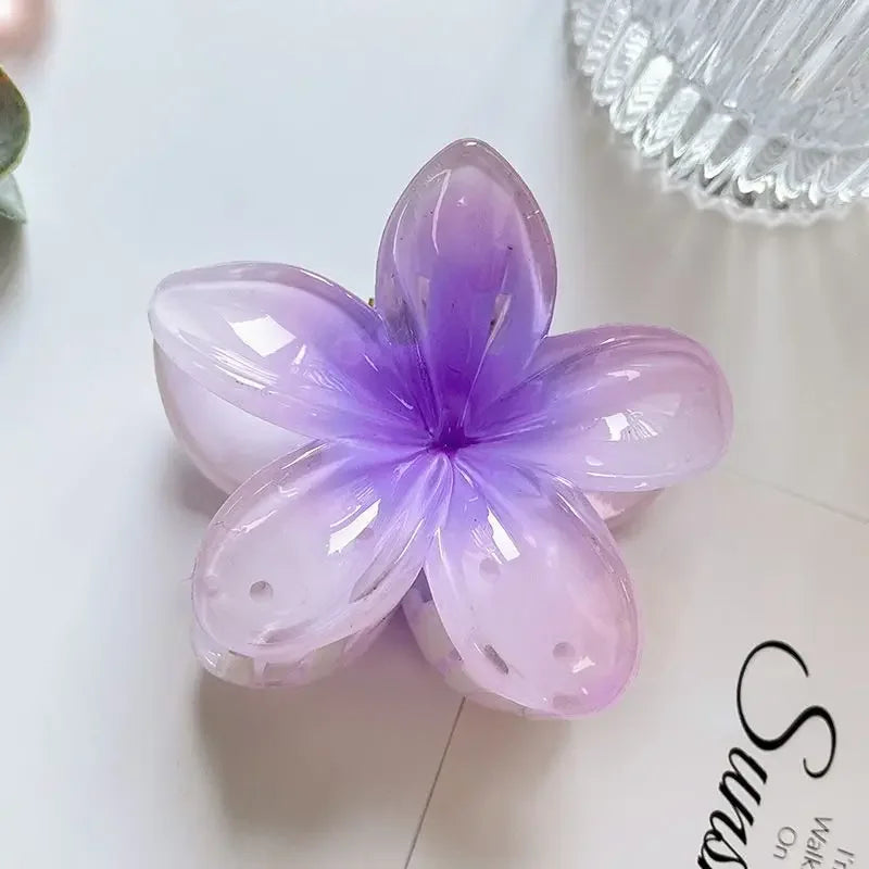 Hawaiian Flower Crab Hair Clips for Women Plumeria Barrettes Large Hair Claw for Thin/Thick Beach Hair Accessories for Girls 8cm