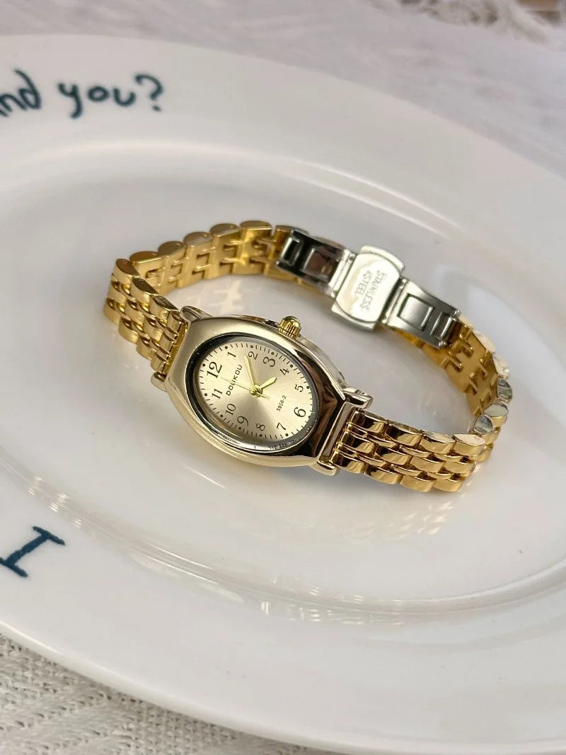 Brand Oval Watches for Women Ladies Gold Steel Strap Quartz Watch Simple and Fashionable Quartz Wristwatches Dropshipping