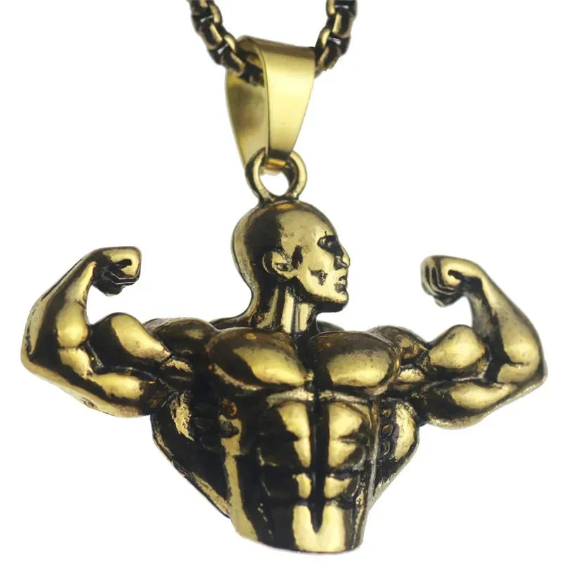 Men\\\\'s Fashion Classic Design Fitness Master Hand-Held Dumbbell Pendant Hip Hop Rapper Prom Party Necklace
