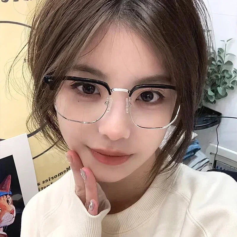 Fashion Classic Half Frame Anti Blue Light Glasses for Men Retro Square Photochromic Eyeglasses Frames Women Computer Goggles