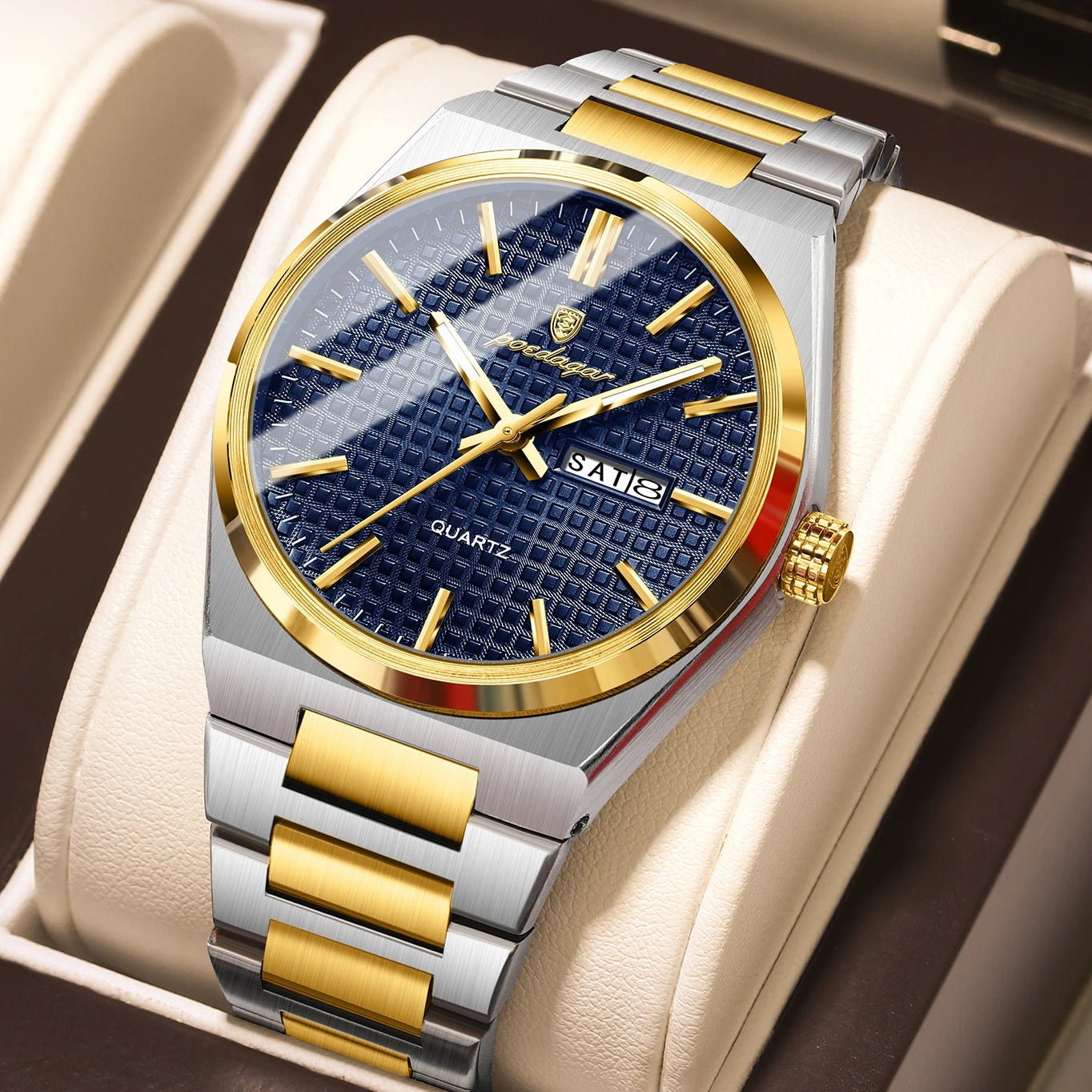 POEDAGAR Luxury Men Watch Date Week Waterproof Luminous Stainless Steel Watch For Man Casual Quartz Men's Watches Male Sport+Box