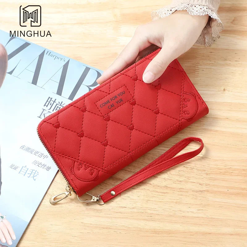 New Wallet Women's European and American Card Bag Zipper Handbag Embroidered Mobile Phone Bag