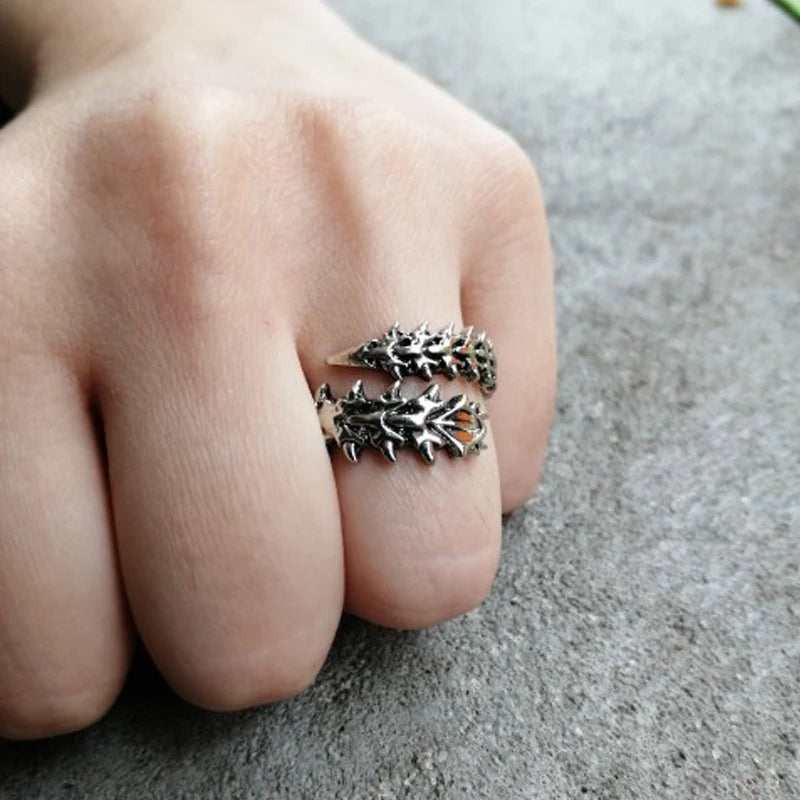 Vintage Punk Centipede Couple Ring Gothic Geometric Spine Five Finger Rings Hip Hop Hyperbole Anime Ring Jewelry
