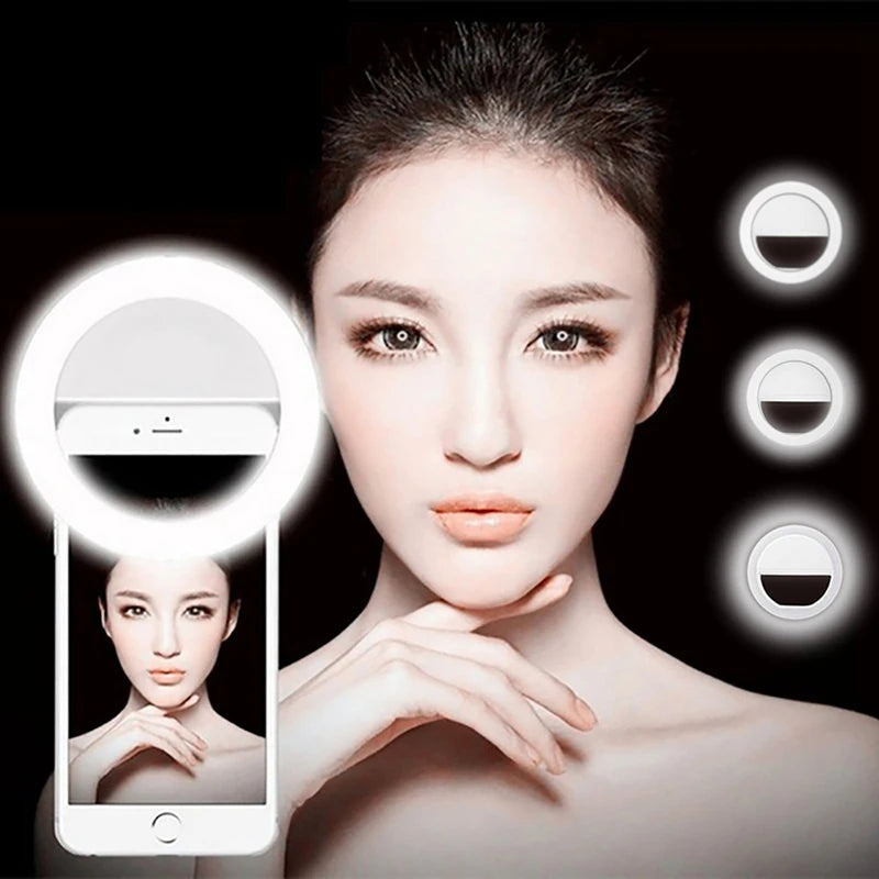 AAA Battery LED Selfie Lamp Mobile Phone Lens Portable Flash Ring Led Luminous Ring Clip Light For Cell Phone TikTok Video Live