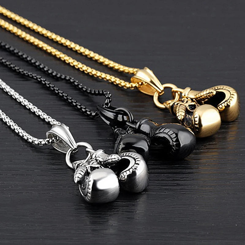 Vintage Boxing Gloves Pendant Necklace For Men Punk Hip Hop Style Gold Color Titanium Steel Chain Fashion Women Jewelry Gifts