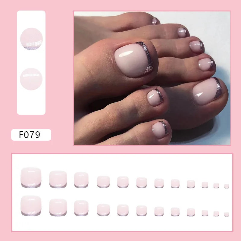 White French Press on Nails Fake Nails Tips with Sticker False Toenail Design Butterfly Lovely Girl False toenaile 1