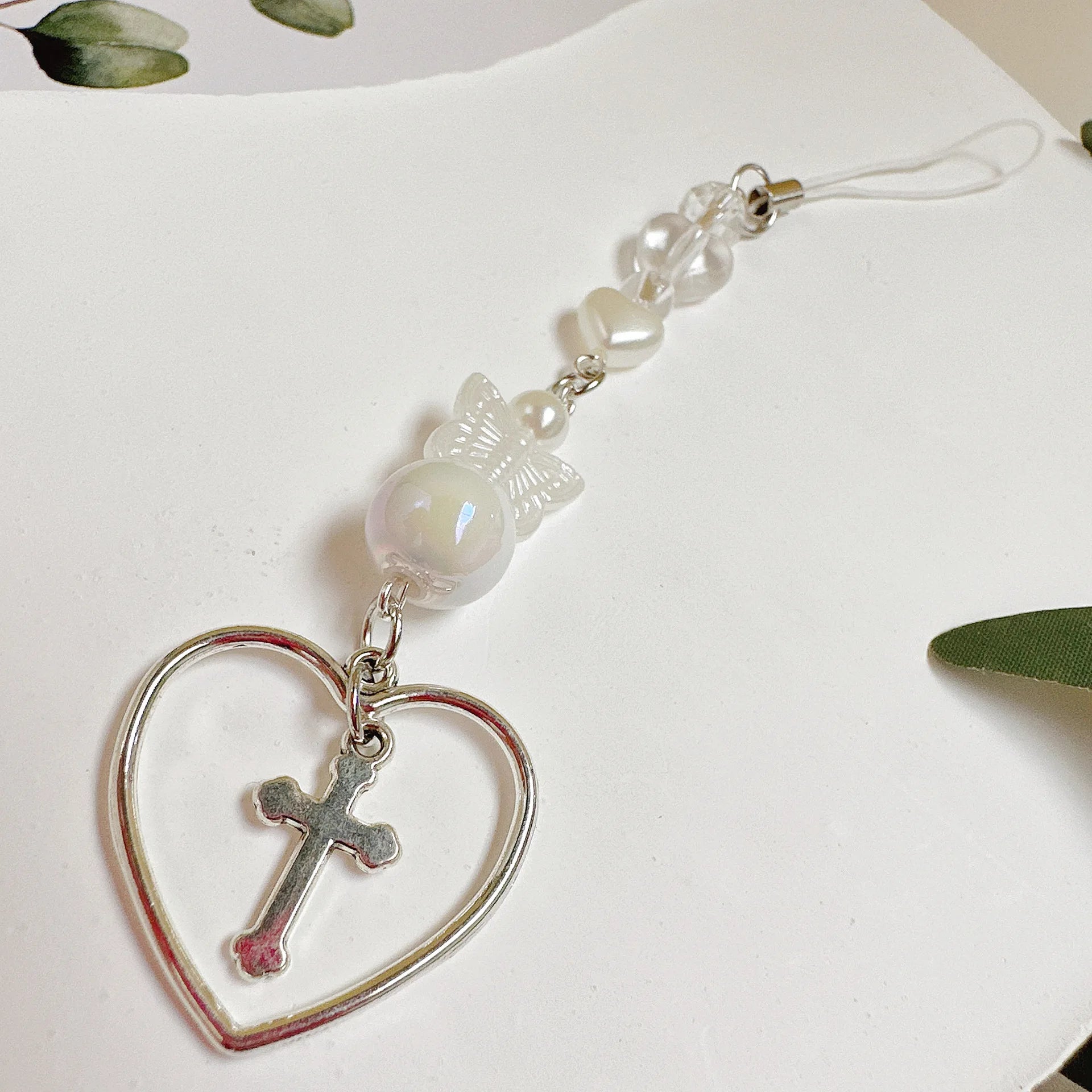 Candy Color Pearl Bowknot Phone Chain Sweet Bear Heart Pendant Earphone Case Anti-Lost Lanyard Bag Decor