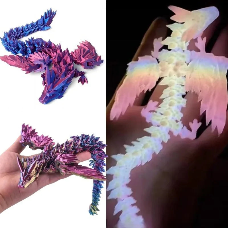 3D Printed Gem Dragon Western Style Colorful Full Body Movable Dragon Toy Crafts Desktop Dragons Figurines Ornament Table Decor
