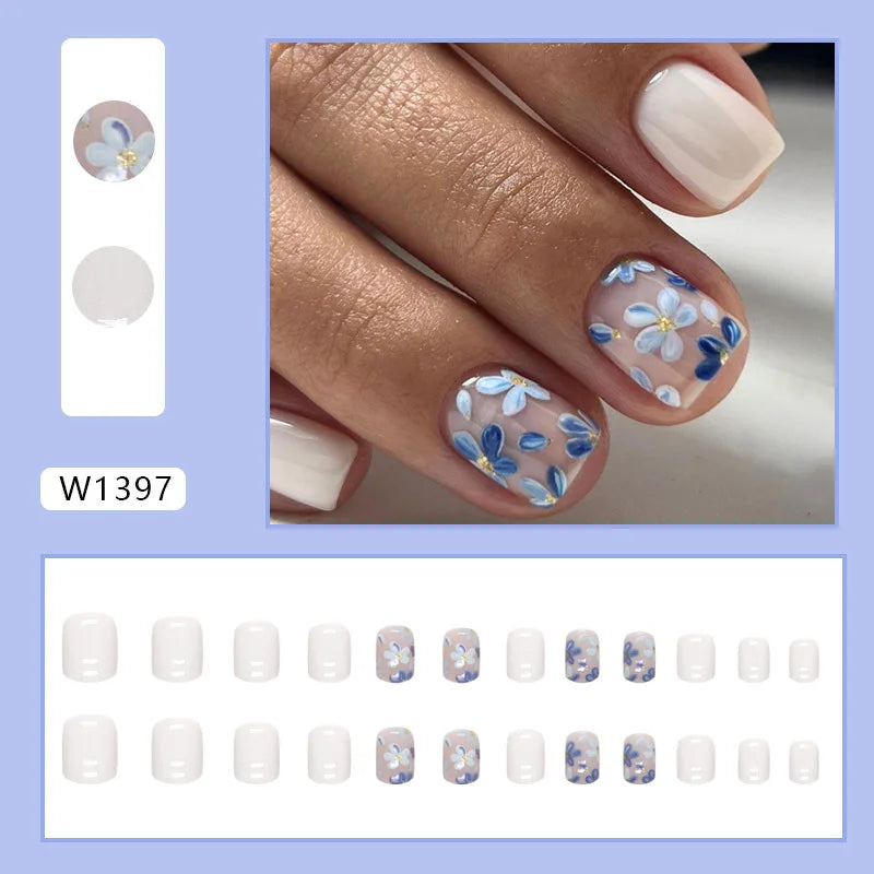 Leopard Print 24 Pcs Press on Nails Pink Gradient Fake Nails Glossy Artificial Finger Manicure Reusable False Nails for Women