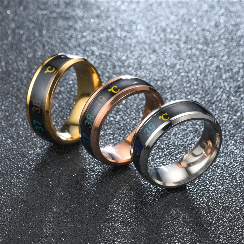 Fashion Smart Induction Temperature Couple Ring Display ECG Temperature Lovers Rings Jewelry for Men Women Accessories Gifts