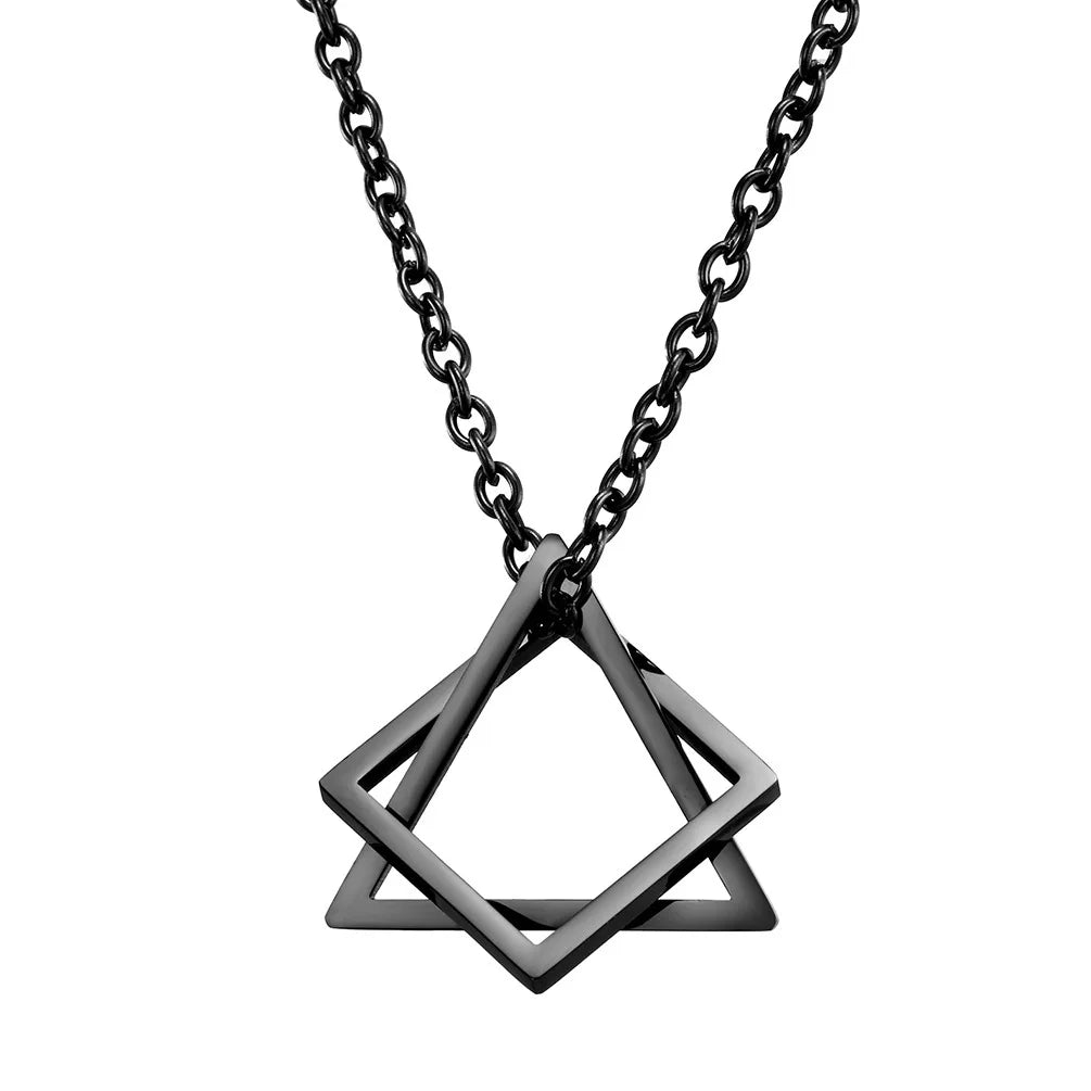 Triangle Square Necklace For Men Hip Hop Style Silver Color Geometric Pendant Stainless Steel Chain Trendy Couple Jewelry Gifts