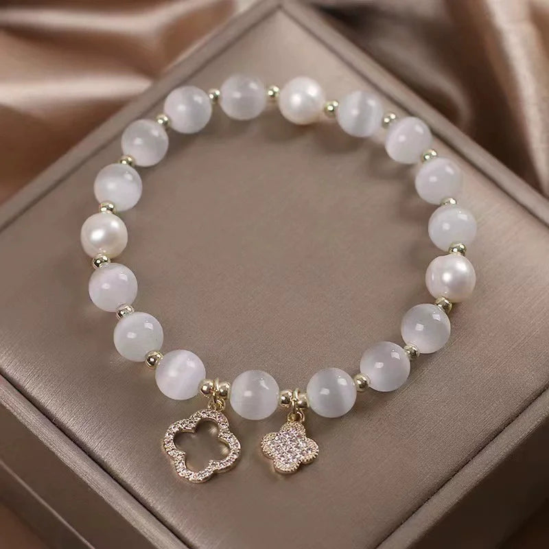 Fashion Zircon Bracelet for Women Elastic Cat's Eye Stone Bracelet  Pearl  Elastic Bracelets Fashion Jewelry Charm Gift