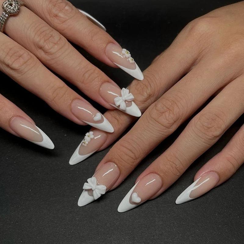 24pcs Milky Jelly Gradient Fake Nails French Nail Waterproof Faux Medium Coffin False Nails Fingernails Press On Nails Tips