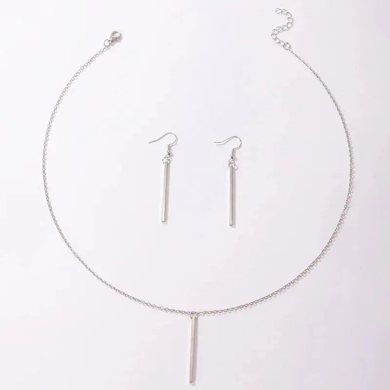 Elegant Gold Stick Jewelry Sets for Women Pendant Necklace Drop Earring Simlpe Adjustable Geometry Wedding Jewelry