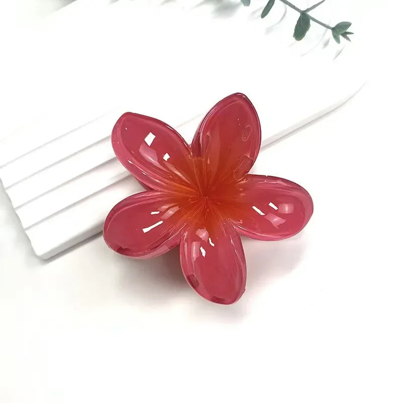 Hawaiian Flower Crab Hair Clips for Women Plumeria Barrettes Large Hair Claw for Thin/Thick Beach Hair Accessories for Girls 8cm