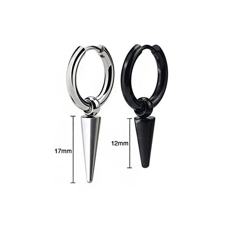Rock Cone Pendant Hoop Earrings Women Men Stainless Steel Geometric Cartilage Single Earring Hip Hop Piercing Jewelry