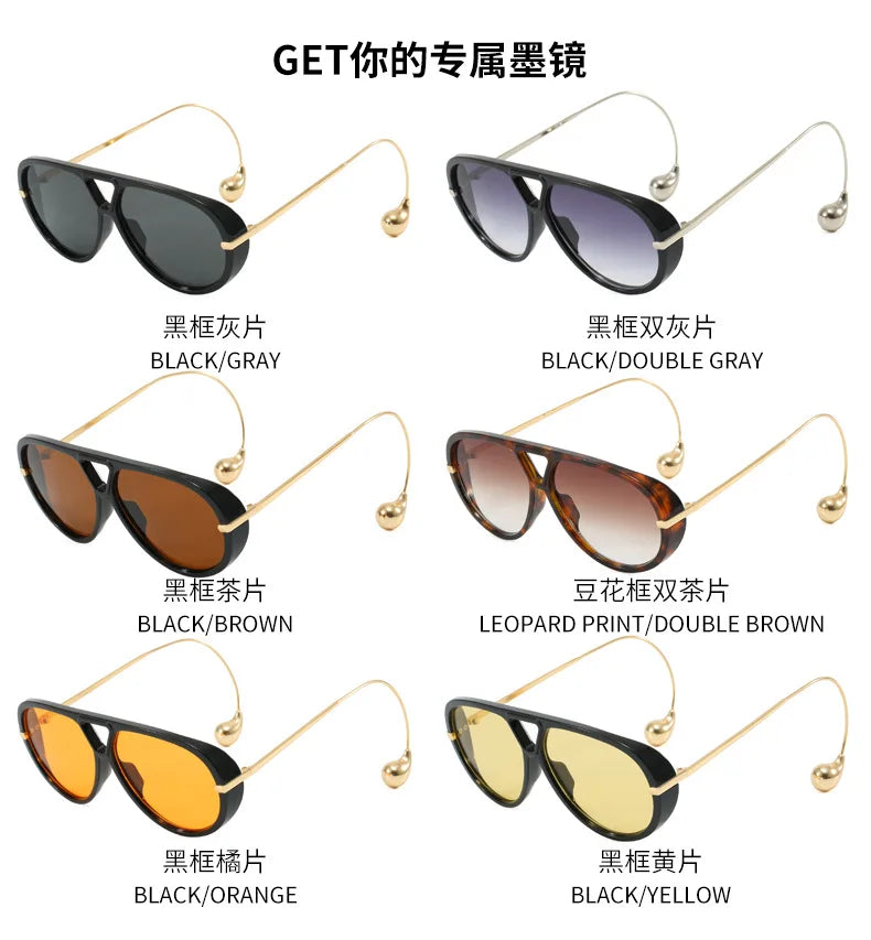 2025 New Oversized Pilot Oval Punk Sunglasses for Women Luxury Vintage Double Beam Sun Glasses Lady Mens Outdoor Eyewear UV400