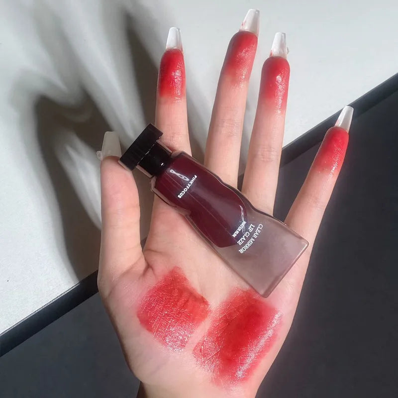 Black Mirror Water Lip Gloss Lip Glaze Transparent Glass Lip Oil Waterproof Liquid Lipstick Nude Brown Clear Tint Makeup