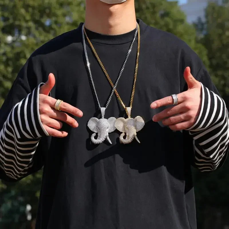 Hip Hop Cubic Zirconia Pave Bling Iced Out Elephant Pendant Animal Necklace Men Women Hip Hop Cool Rap Jewelry Birthday Gift