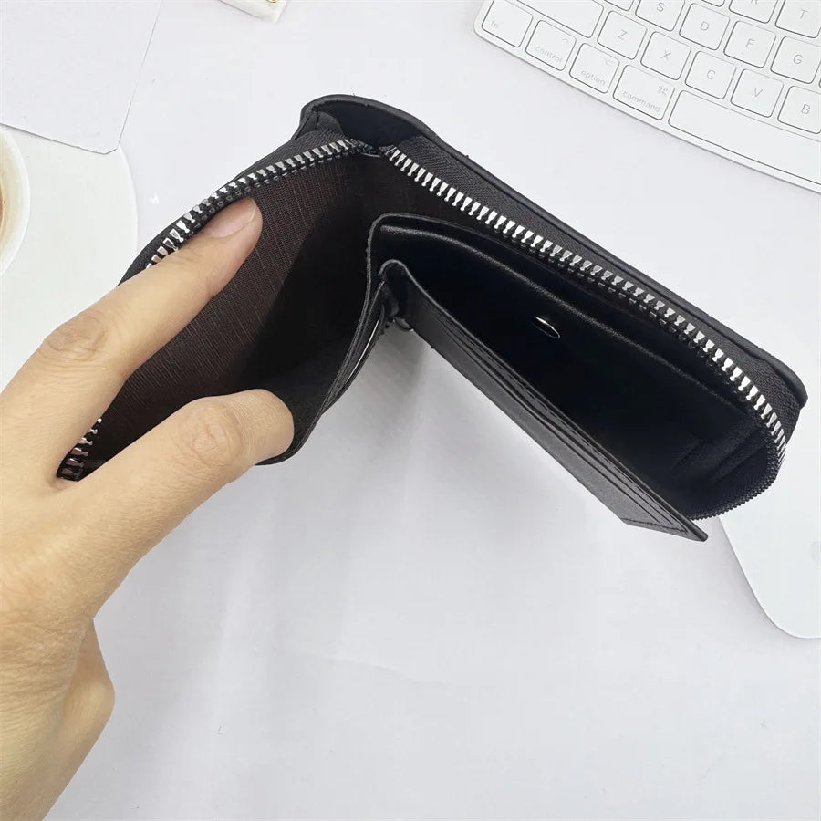 1 pc Leather Men’s Wallet Luxury Mens Purse Male Zipper Card Holders with Coin Pocket Rfid Wallets Gifts for Men Money Bag