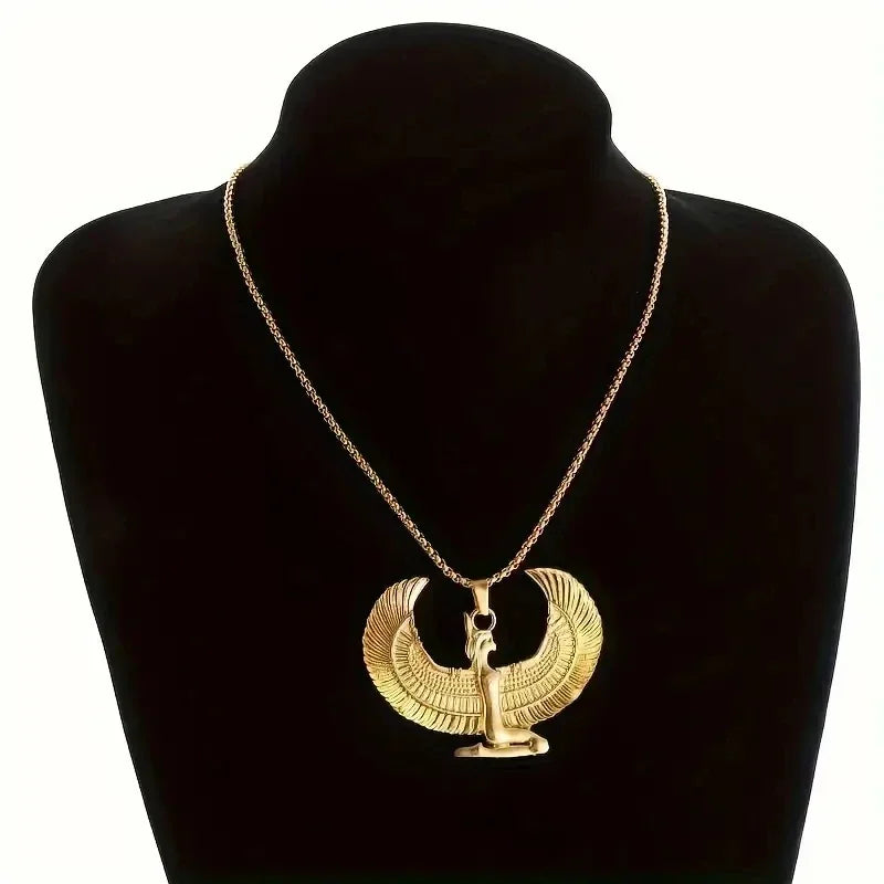 Retro Punk Style Ancient Egypt Isis Wings Horus Eagle Pendant Men's and Women's Fashion Necklace