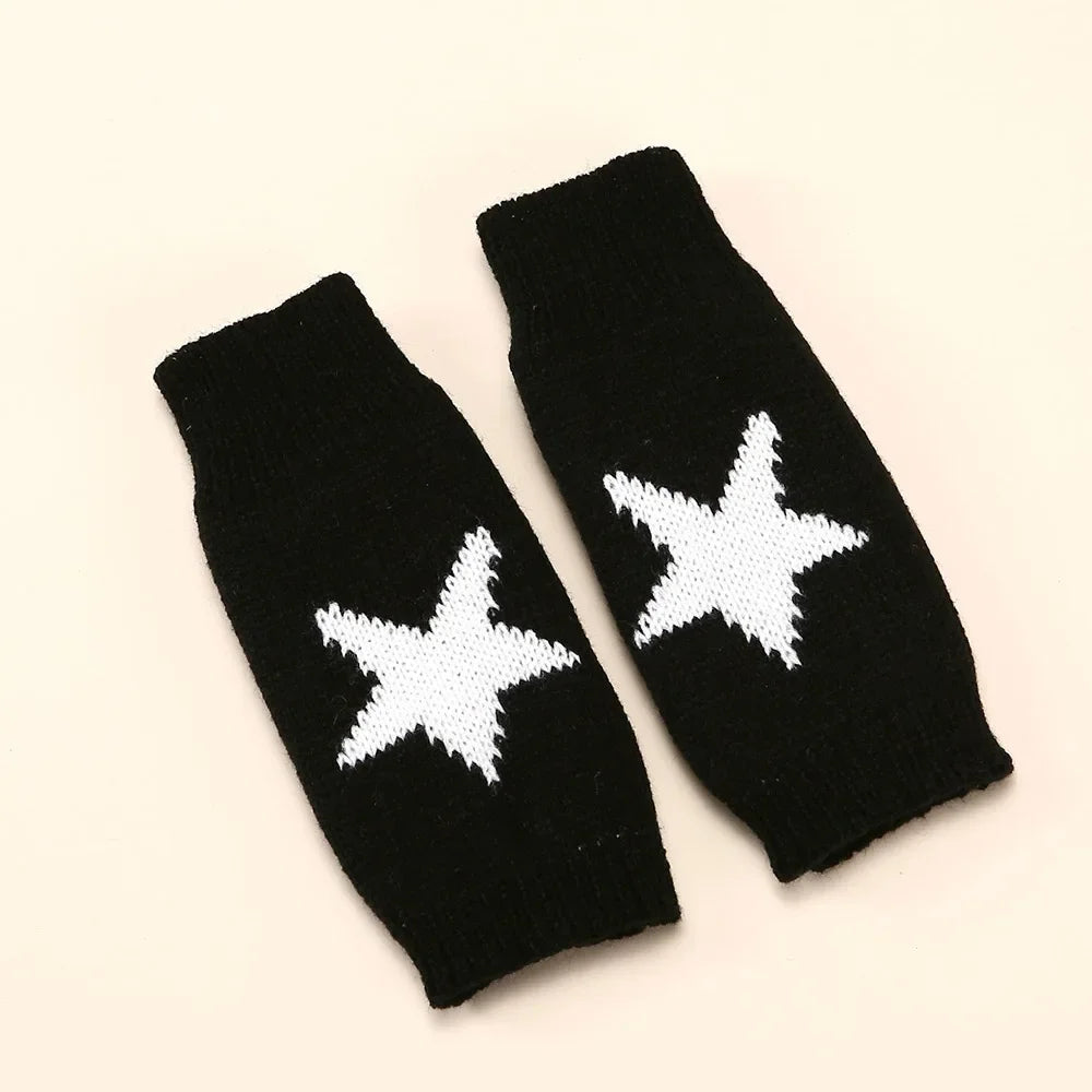 2024 Y2k Knitted Gloves Half Finger Star Gloves Winter Warm Woolen Pentagram Soft Hand Fingerless Emo Gloves Preppy Mittens