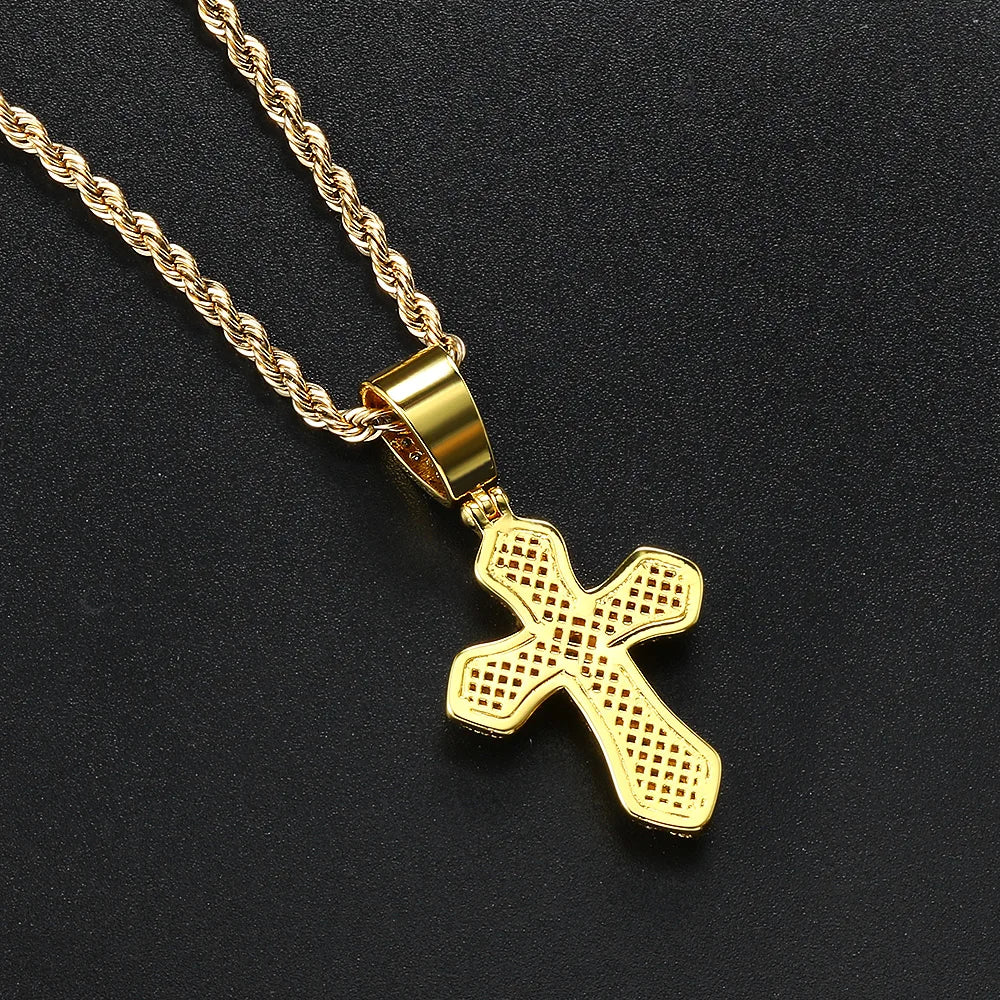 Luxury Inlaid CZ Cross Hiphop Pendant Rope Chain Necklaces for Men Women Punk Personality Rapper Accessory Fashion Neck Jewelry