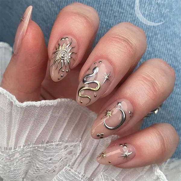 24pcs detachable sweet cool ballet false nails with star y2k designs acrylic press on nails coffin almond fake nails with glue